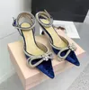 Mach Satin Bow Slingbacks Pumps Crystal Chaussures de soirée Embellies 65 mm Talons Sandals Femmes chaton Talan des créateurs de luxe