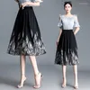 تنانير الصيف طباعة أزياء شيفون كبيرة الحجم مرنة الخصر A-LINE SKIRT WOLING OFFICE OFFICE LADY LIDE