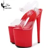 Sandalias rojas para fiestas y bodas 20 cm Tacos de altura zapatos de baile Heons delgados Stripper Stripper Women Sandalias de Plataforma 240327