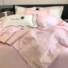 Set di biancheria da letto Cotton Luxury Lince da ricamo a letti Copertura completa Set da 4 pezzi trapunta Doppia Fogli