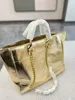 Ladies Glitter Designer Beach Shopping Bags Gold Silver Balck Shiny Lambskin Luxury Totes Bag Handle Handbag With Chain Outdoor Large Capacity Sacoche Pouches 38CM