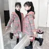 Jackets Autumn Winter Girl Hairy Coat Long Kids Outerwear Toddler Clothing Grid Pattern Padded Warm Jacket 3-12T Single-Breasted Clothes