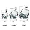 180-750 ml Créativité Glass Skull Head tasse Vodka Shot Whisky Vin de boisson Bustner Dégantter Drinkware Bar Tools Halloween Cadeaux