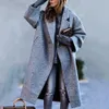 2024 Autumn Designer womens jacket oversized Womens Wear Multiple Colored Checkered Long Sleeved Lapel Coat with Printed Dragon and Phoenix Woolen Coat L4UI