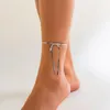 Ankletter slät metall ormkedja lång tofs bowknot ankel för flickor boho mode minimalistiska ankel armband strand smycken tillbehör