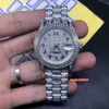 Arabska skala mrożona diamentowa zegarek Diamond Silver Diamond Face Watch ze stali nierdzewnej Diamond Pasek na rękę Automatyczne mechaniczne 219g