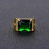 Anneaux de bande Hoyon Ring Jade Mens Bijoux Retro Style Square Ring ethnique 14K Or Boîte-cadeau Green Diamond Ring J240410