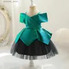 Vestidos de menina para criança menina de aniversário vestido de tule sem ombro vestido de casamento garoto festa desgaste princesa vestido verde bebê menina bowknot vestidos l47