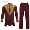 Men's Tracksuits Summer 2024 Dashiki National Dress African Printed Top And Trousers Suit Wedding Sunday Prayer Casual Slim