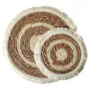 Table Mats Round Woven Placemats For Dining 9.8 Inch Small Natural Braided Rattan Tablemat Wicker Charger Plates Holiday Kitchen