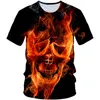 Boy Girl Tees 3D Print Colorful Fire Skull Punk Style T-shirt Kids Short Sleeve Hip-Hop T Shirt Summer Tops Cool Childrs Tshirt