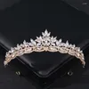 Clips de cheveux Gold Color Crystal Rinestone Crown Tiara for Women Bride Luxury Prom Party Diadem Wedding Bridal Accessoires bijoux