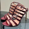 Sandales pointues à bout ouvert pour femmes en cuir breveté combinaison de ceinture fine