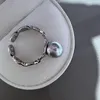 Bague de perle gris argenté 100% naturel 7-8 mm Japon SEA AKOYA GENDO MA SEIKO Pig Pig Open Anneau réglable Bijoux de haute qualité