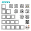 SRAN A6 Series Gray Glass Panel Wall Switch EU French Power Socket USB 3pins 5pins TV RJ45 Module DIY,Suitable for square boxes