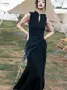 Lässige Kleider Umi Mao Chinesische Charakter gedruckt Kleid Frauen Sommer dunkler Vintage Spleiß gestrickt Cheongsam Femme Y2K