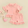 1-7Y Shorts per bambini Shorts Set di pigiama 2023 in pizzo estivo arruffi a maniche corte top + pantaloni corti bambini abbigliamento per bambini