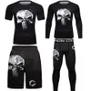 BJJ GI MMA T-shirt+Muay Thai Şort 4 PCS/Set Kafatası Döşeme Muhafız Jiu Jitsu T Shirk Kickboks Sportsuit Rashguard MMA Giyim