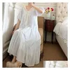 Womens Sleepwear Vintage Women French Style Lace Dress Ladies Short Sleeves V Neck Nightgowns Cotton Long Nightdress Nightie Drop Deli Dh217