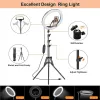 أضواء 10 بوصة LED Selfie Ring Light Photography Ringlight Phone حامل دائرة ترايبود دائرة ملء مصباح قابلاً للضوء مصباح Youtube فيديو