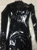 Sexy Natural Latex Woman Women Catrsuit Women macacos com luvas de cinco dedos dos dedos zíperes dianteiros sem capuz