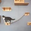 Muur gemonteerde huisdier katten wandmontage trap kat krabben post tree cat sisal en massief hout ladders kitten hangende meubels