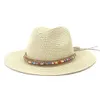 Pink Panama Hat Womens Sun Straw Beach Fedora Summer Wide Brim Sombreros 240410