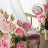 Cortinas de buquê de flor de rosa rosa para a cortina de tule da sala de estar para a janela da cozinha do quarto cortinas de voz