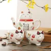 Japanische glückliche Katze Porzellan Tee -Set kreative Glückskatze Keramik Tee Tasse Topf mit Sieb Schöne Plutus süße Katzen -Teekanne Becher