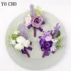 Yo Cho Wedding Corsages Groom Boutonniere biały fioletowy jedwabny Rose Man broszki ślubne druhny