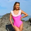 Kvinnors badkläder ruffle One Piece Swimsuit Women 2024 rosa rygglösa Monokini Sexig baddräkt Brasiliansk Biquinis Beachwear Summer