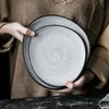 KINGLANG Dinner Sets Nordic Style Retro Ceramic Plate Set Family Steak Plate Meal Shallow Plate and Bowl Set