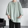 Hoogwaardige mannen Oversized Ice Silk T Shirts Zomerheren Half Sleeve mouw Mashions Harajuku T-shirt Male Solid Color Daily Tees 240401
