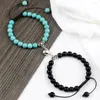 Strand 2pcs Bracciale coppia fatto a mano Bracciale 8mm Bianco nero per perle di pietra naturale Gioielli magnetici per amante Regalo di San Valentino