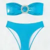 2024 New Split Womens Swimsuit Sexy Bra Style Bikini Solid Color Bikini
