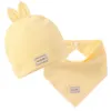 Baby Hat Scarf Couleur solide Suit en deux pièces 2pcs / Set Nouveau-né Baby Cap Breie avec oreilles Belle serviette Triangle Bib