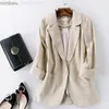 Damenanzüge Blazer Cotton Leinen Blazer Jacke Frauen Sommer Outwear hochwertiger solide Single -Knopf -Kerben -Blazer -Anzüge drei Viertelhülsen Top C240410