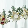 Flores decorativas buquê de casamento seco com vaso decoração de mesa cauda grama margarida rosa floral em casa acessórios para sala de estar