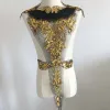 6pcs/set gouden pailletten borduurapparaten applique patches, gouden halslijn applique, 3D bloem kralen lijfje voor trouwjurk