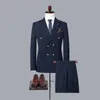 Modeheren Casual Boutique Dubbele breasted Solid Color Business Suit jas broek 2 PCS Set Blazers Coat 240407