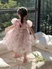 Sweet Kids floral printed chiffon dresses girls puff sleeve princess dress 2024 summer children birthday party clothing Z7620