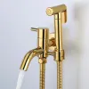 Gouden massief messing bidet kranen koud water toilet hoek klep handheld grijze douche bidet spuit spuiter muur gemonteerd bidet set chroom