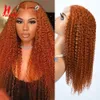 Hairugo Ginger Orange Kinky Curly Perk 4x4 Spetsstängning Mänskliga hår peruker med babyhår remy förplukted spetsstängning peruk för kvinnor