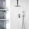 Bath Bathroom Shower Set Solid Brass Brushed Gold Head Rainfall Hand 2 Way Faucet Ceiling Arm Hot And Cold Mixer Diverter Grey