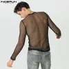 Party Nightclub Style Tops Incerun Men Glitter Mesh See-through Camiseta Male Sexy Male All-Match Manga Longa T-shirts finos S-5xl 240410