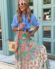 Spódnice eleganckie damskie maxi 2024 Summer Ruffles w stylu streetwearu kwiatowy prypt wakacyjny boho plażowy lady swobodna spódnica