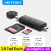 Läsare Vention 2 i 1 kortläsare USB3.0 TypeC till Micro SD TF -kortläsare för Laptop Phone OTG Memory Card Adapter smartkortläsare