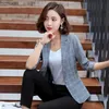 Ternos femininos Blazers Blaid ousado de linho de linho de algodão Blazer de tamanho de algodão