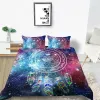 Dream Catcher Duvet Cover Set Kids Bohemian Mandala Boho Chic Feather Liberding Ensemble Tie Tie Tie Tie Tye Purple Polyester Couverture