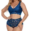 Behas stelt vrouwen borduurwerk plus size bh -set erotische sexy lingerie kanten diep v nek duwen naadloze bovenste bovenste ondergoed met hoge taille